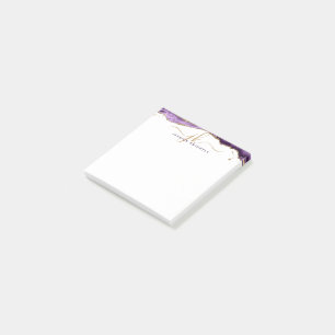 Purple Agate Geode Gold Glitter Script Monogram Post-it Notes