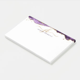 Purple Agate Geode Gold Glitter Script Monogram Post-it Notes