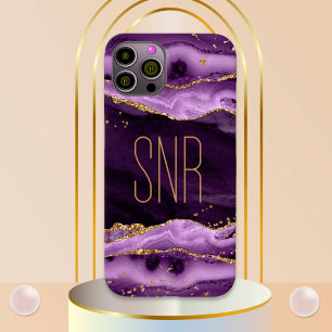 Purple Agate Geode Monogram Name Gold Glitter Case-Mate iPhone 14 Case