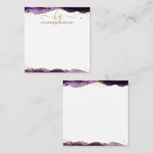 Purple Agate Geode Script Monogram Gold Glitter Note Card