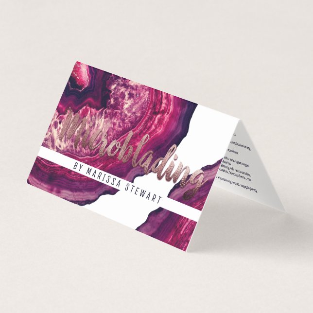 Purple Agate Geode Stone Rose Gold Microblading Business Card (Front)