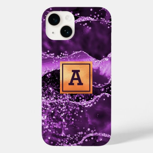 Purple agate glitter pink marble gold monogram Case_Mate iPhone 14 case