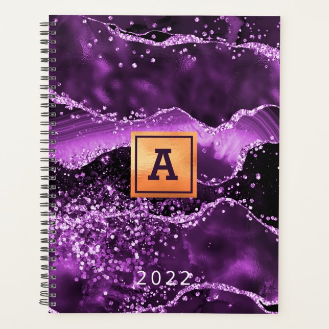 Purple agate glitter pink marble name gold 2026 planner (Front)