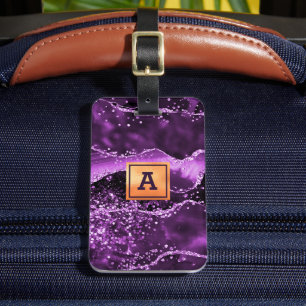 Purple agate glitter pink marble name gold luggage tag