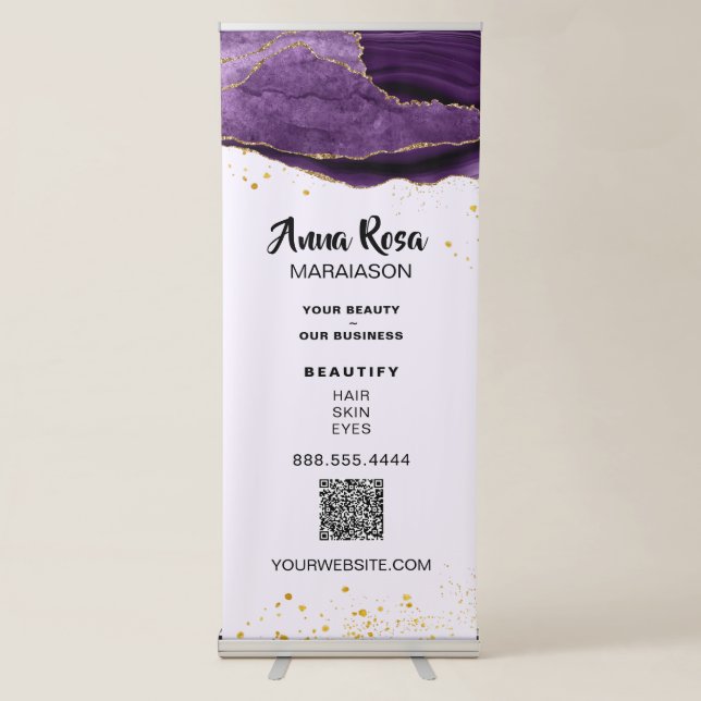 *~* Purple Agate Glitter Spa QR Beauty Chic   Retractable Banner (Front)