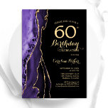 Purple Agate Gold Black 60th Birthday Invitation<br><div class="desc">Purple,  black and gold agate 60th birthday party invitation. Elegant modern design featuring watercolor agate marble geode background,  faux glitter gold and typography script font. Trendy invite card perfect for a stylish women's bday celebration. Printed Zazzle invitations or instant download digital printable template.</div>