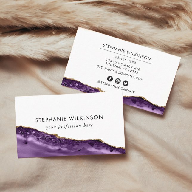 Purple Agate & Gold Border Watercolor Business Card (Purple Agate & Gold Border Watercolor Business Car Business Card)