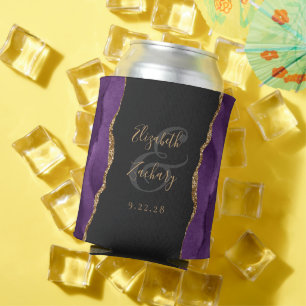 Purple Agate Gold Faux Glitter Dark Wedding Can Cooler