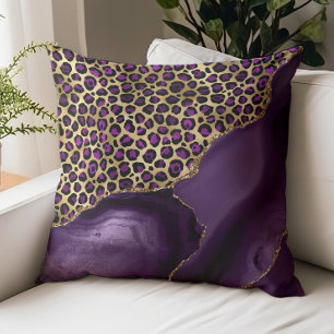 Purple Agate Gold Foil Leopard Spots Throw Pillow