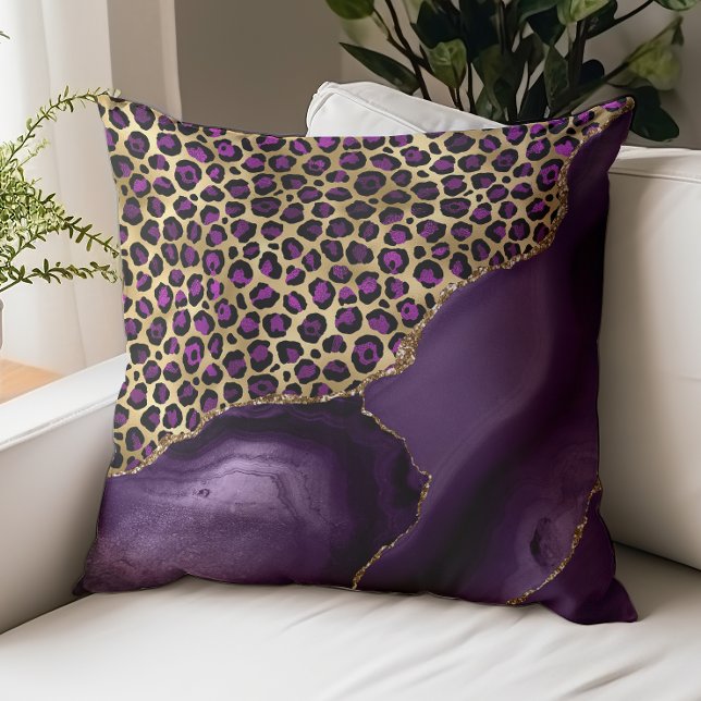 Purple Agate Gold Foil Leopard Spots Throw Pillow (Creator Uploaded)