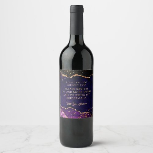 Purple Agate Gold Glitter Bridesmaid Proposal Wine Label