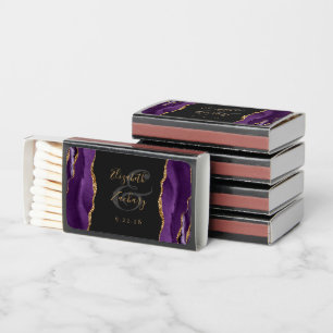 Purple Agate Gold Glitter Dark Wedding Matchboxes
