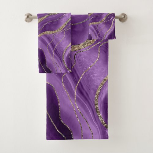 Purple Agate Gold Glitter Glam 1 Bath Towel Set