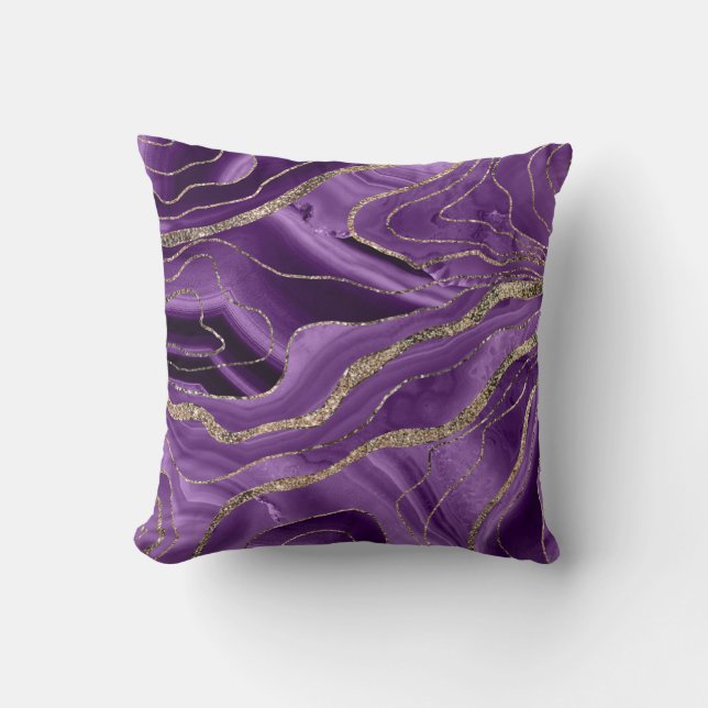 Purple Agate Gold Glitter Glam #1 Throw Pillow (Front)