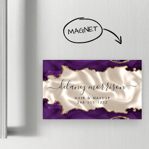 Purple Agate Gold Glitter Ivory Luxury Business Card Magnet