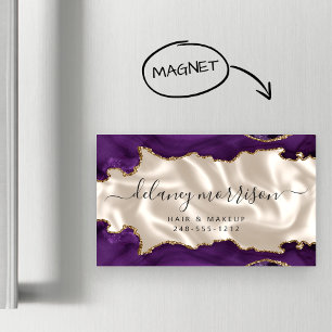 Purple Agate Gold Glitter Ivory Luxury Business Card Magnet