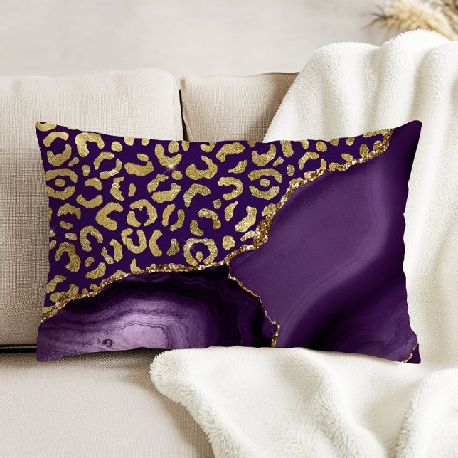 Purple Agate Gold Glitter Leopard Spots Accent Pillow (Creator Uploaded)