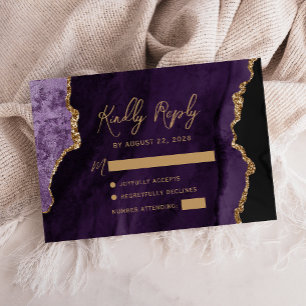 Purple Agate Gold Script Wedding RSVP Card