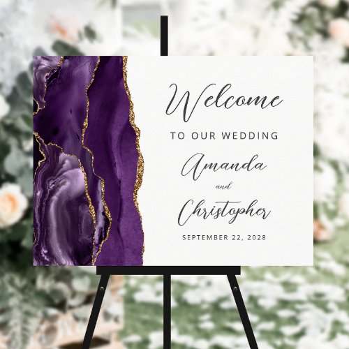 Purple Agate Gold Script Wedding Welcome Foam Board
