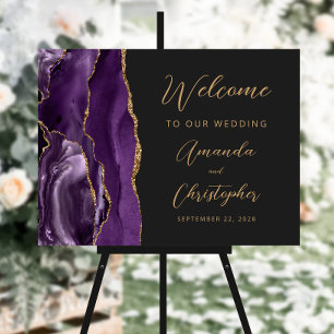 Purple Agate Gold Script Wedding Welcome Foam Board