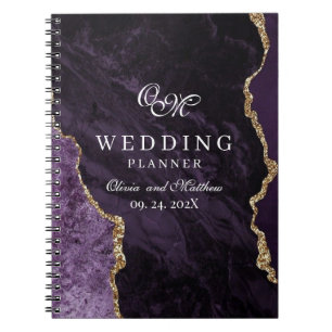 Purple Agate & Gold Wedding Script Wedding Planner Notebook