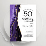 Purple Agate Gold White 50th Birthday Invitation<br><div class="desc">Purple,  white and gold agate 50th birthday party invitation. Elegant modern design featuring watercolor agate marble geode background,  faux glitter gold and typography script font. Trendy invite card perfect for a stylish women's bday celebration. Printed Zazzle invitations or instant download digital printable template.</div>