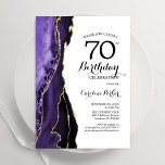 Purple Agate Gold White 70th Birthday Invitation<br><div class="desc">Purple,  white and gold agate 70th birthday party invitation. Elegant modern design featuring watercolor agate marble geode background,  faux glitter gold and typography script font. Trendy invite card perfect for a stylish women's bday celebration. Printed Zazzle invitations or instant download digital printable template.</div>