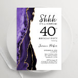 Purple Agate Gold White Surprise 40th Birthday Invitation<br><div class="desc">Purple,  white and gold agate surprise 40th birthday party invitation. Elegant modern design featuring watercolor agate marble geode background,  faux glitter gold and typography script font. Trendy invite card perfect for a stylish women's bday celebration. Printed Zazzle invitations or instant download digital printable template.</div>