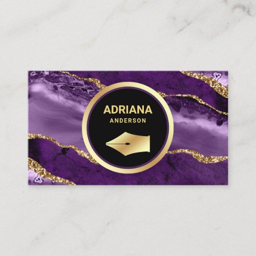 Purple Agate Lawyer Attorney Gold Pen Nib Business Card