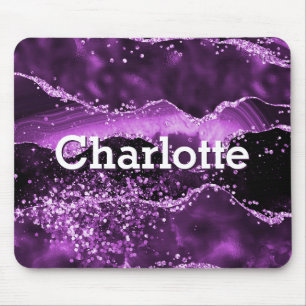 Purple agate marble name mouse pad