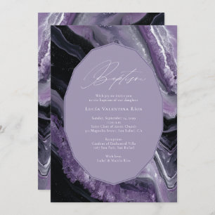 Purple Agate Modern Baby Christening Baptism Invitation