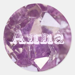 Purple Agate Modern Trendy Simple Name Template Classic Round Sticker