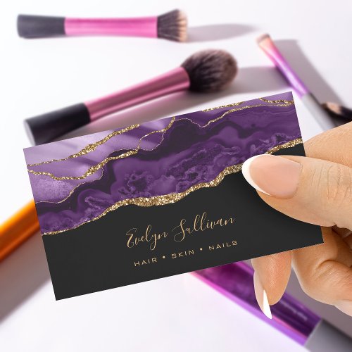 purple agate on black business card