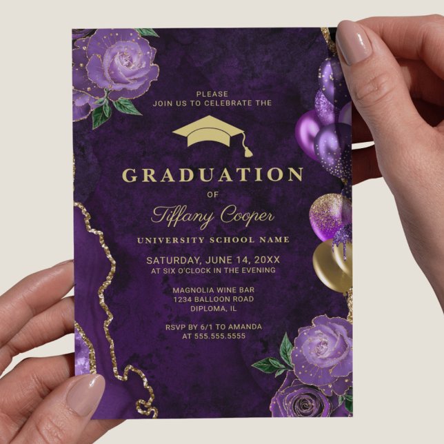 Purple Agate Photo Graduation Party Invitation (Creator Uploaded)
