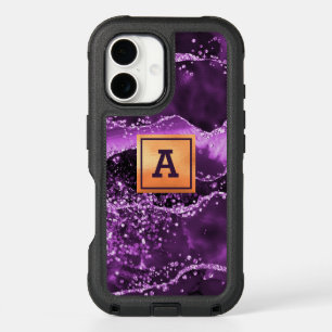 Purple agate pink marble gold monogram iPhone 16 case