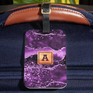 Purple agate pink marble name gold luggage tag