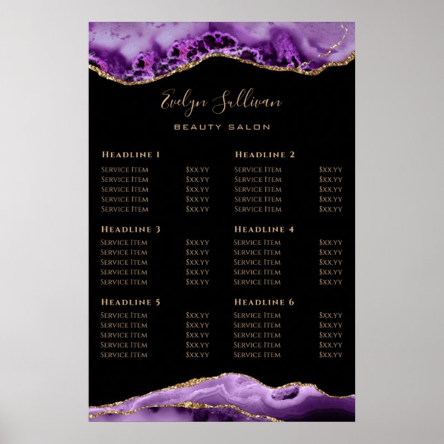 Purple Agate Price List Poster (Front)