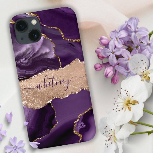 Purple Agate  Rose Gold Glitter Girly Stylish  iPhone 13 Case