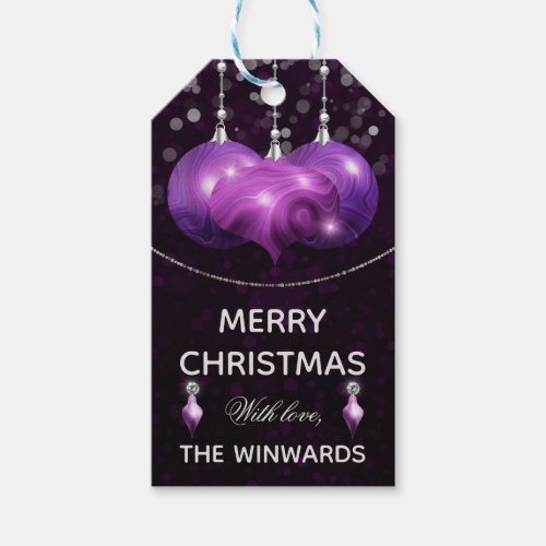 Purple Agate  silver Baubles Merry Christmas Gift Tags