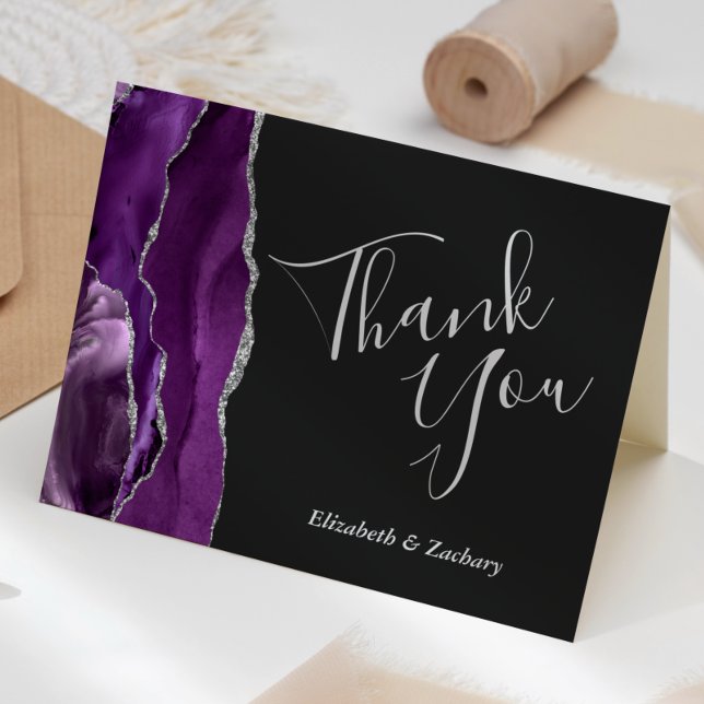 Purple Agate Silver Dark Wedding Thank You Card (Creator Uploaded)