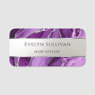 Purple Agate Silver Foil Name Tag