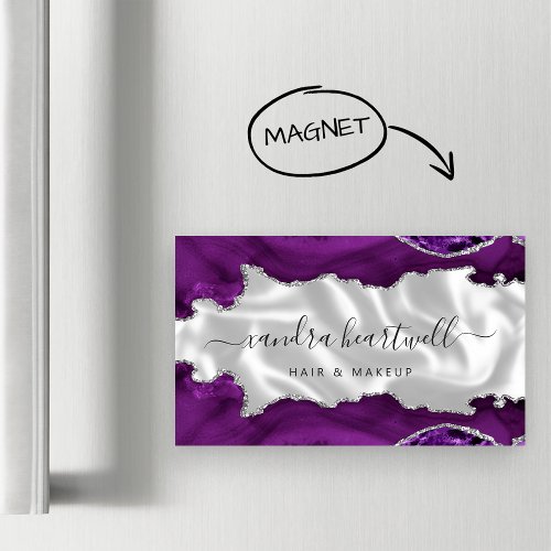 Purple Agate Silver Glitter Luxury Business Card Magnet