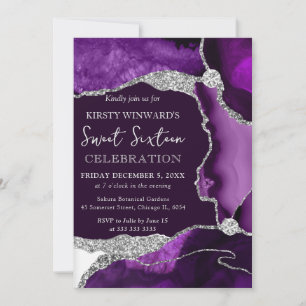 Purple Agate & Silver Glitter Sweet Sixteen Invitation