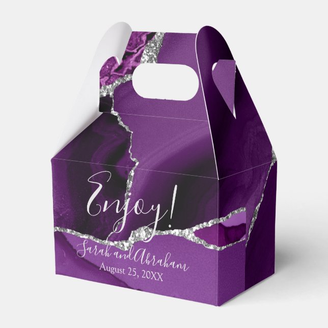 Purple Agate Silver Glitter Wedding Favor Boxes (Front Side)