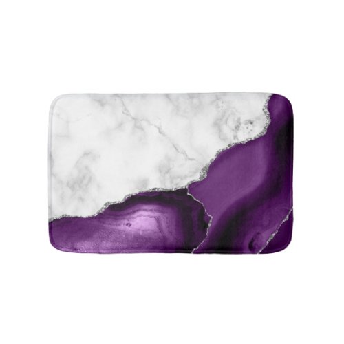 Purple Agate Silver Glitter White Marble Bath Mat