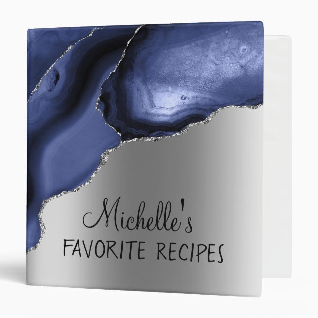 Purple Agate Silver Personalized Recipe CookBook 3 Ring Binder (Front/Inside)