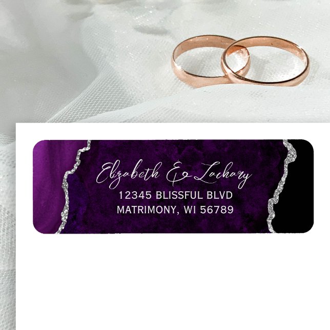 Purple Agate Silver Wedding Return Address Label (Creator Uploaded)