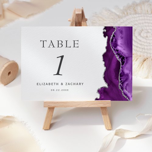 Purple Agate Silver Wedding Table Number