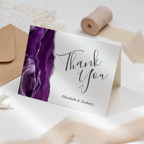 Purple Agate Silver Wedding Thank You Card