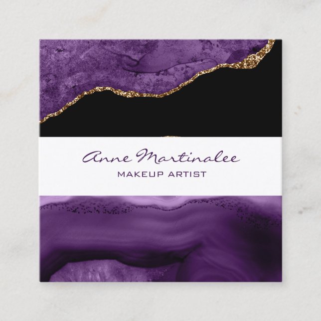Purple Agate Square Business Card (Front)